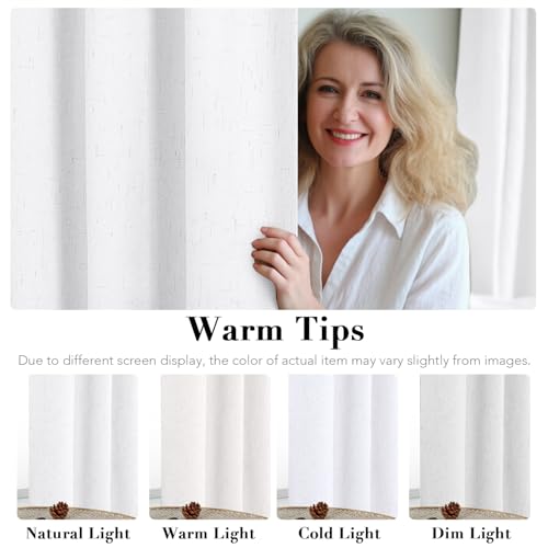 Image of H.VERSAILTEX Linen Blackout Curtains Durable Thick Textured Linen Look 100% Blackout Patio Door Curtain Anti Rust Grommet Extra Wide Sliding Door Curtain Panel, W100 x L108 inch - White