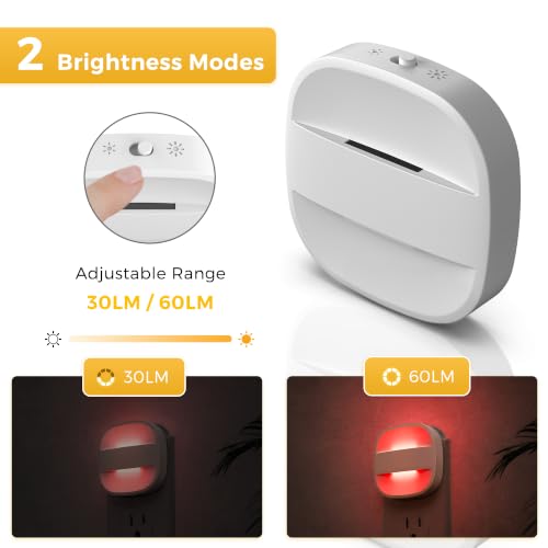 Image of L LOHAS LED Red Night Light, Dusk to Dawn Sensor Nightlight 2 Pack