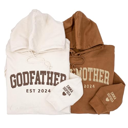 GodLover Personalized Embroidered Godmother & Godfather Hoodies Sweatshirt with Kids Name on Sleeve, Godparent Gifts, Godmother Proposal Gift, Will You Be My Godmother