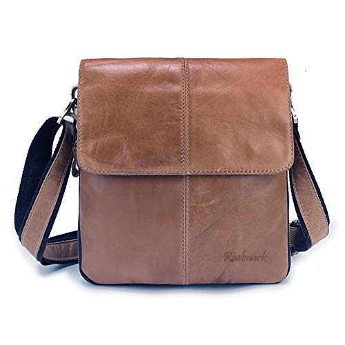 Realmark Herren Schultertasche aus echtem Leder, kapazitätsverstellbare Umhängetasche Travel Business Pack