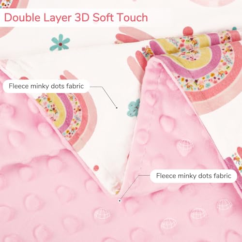 Image of Pea Pod Baby Girls Blanket Soft Rainbow Minky Blanket for Newborn, 30'' x 40'' Double Layer Design, Dotted Backing Warm Baby Quilt Crib Blanket for Nursery /Stroller /Toddler Bed /Baby Car Seat
