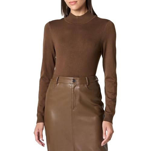 The Drop Women’s Maura Long Sleeve Mock Neck Sweater, Coffee Bean, L