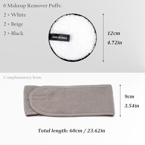 KEYRI 7 Pack Makeup Remover Pads Reusable Make Up Pads with Spa Headbands Large Double Sided Face Pads Washable Facial Towel Microfibre Cotton Face Eyes Cleansing Cloths for All Skin Type (7 Pieces) - Image 3