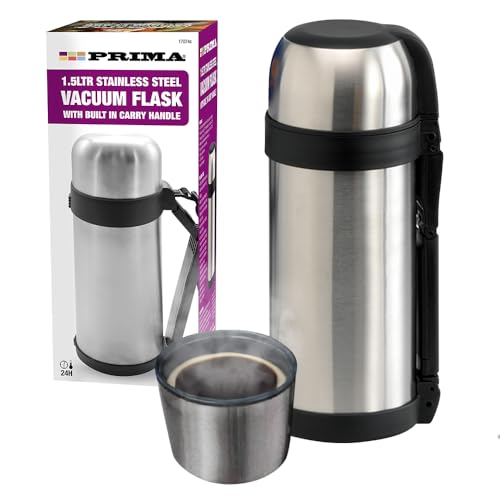 1.5L Stainless Steel Hot N Cold Vacuum Flask - Tea, Coffee, Warm Drink | 1.5 Litre | with Built in Carry Handle | Portable, Travel Cup with Lid | Multi Purpose