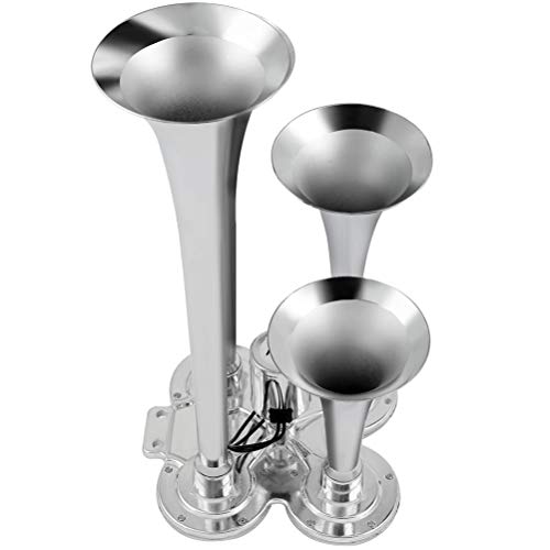 Ineedup Train Horn for Truck Super Loud 4 Trumpet 12V 150dB Electric Truck Train Car Horn with Hose for Trucks Cars Vans Boats RVs SUVs Silver
