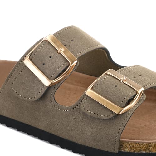 mysoft Womens Flat Sandals Cork Footbed Slides 2 Straps Adjustable Buckle Slip On Summer with +Comfort Shoes4