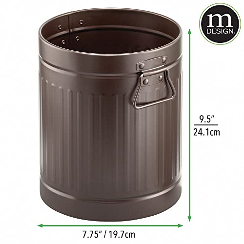 Mdesign Steel Metal 2 Gallon/7 Liter Trash Can Wastebasket, Garbage Bin With Handles For Bathroom, Kitchen, Bedroom, Office - Holds Trash, Waste, Garbage, Recycling - Bronze #TOP3
