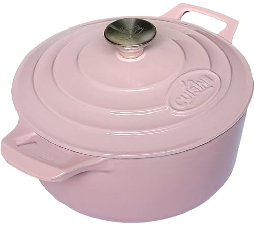 Image of La Cuisine Enameled Cast Iron Dutch Oven Casserole Pot with Lid Internal Glossy Cream White Enamel Coating 3.75 QT 9.5 inch /24cm O. For GlassTop Stove, Oven-Safe, PFOA Free, Pink