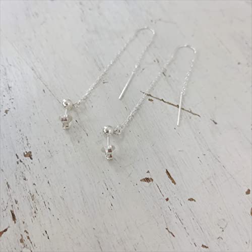 Double Hole Ear Piercing, Sterling Silver Dangle Earrings, Trendy Two Cartilage Chain Threader, Edgy Drop Needle Pull Long Earrings For Women #TOP1