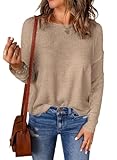 Acelitt Women Ladies Casual Fall Long Sleeve Crewneck Lightweight Loose Fashion 2025 Crochet Knit Pullover Sweaters Apricot Large