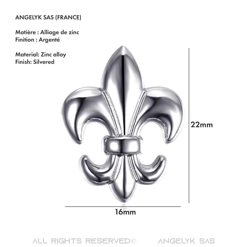 BOBIJOO JEWELRY Zestaw 6 przypinek Epingle Broche Pins Fleur de Lys Patriote Laiton Argenté 22 x 16 mm, Jeden rozmiar, Mosiądz, metal, srebro