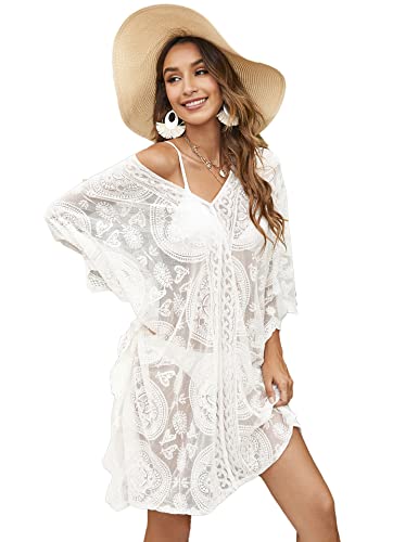 Leisofter Damen Crochet Kimono Cardigan Bikini Cover Up, Sommer Loose Lange Boho Bikini Cover Up, Leichte Frauen Beachwear Bedecken, Strandkleider, Kopfsatz Cover