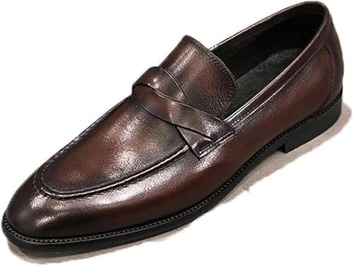 Men's Leather Casual Dress Shoes Slip-on Penny Loafers Light Brogue Office Shoes