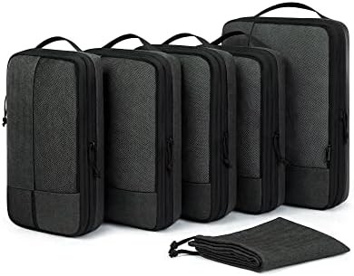 Compression Packing Cubes for Suitcase, 6 Set BAGSMART Travel Packing Cubes for Luggage, Compression Suitcase Organizer with Shoe Bag(Black) Compression Packing Cubes for Suitcase, 6 Set BAGSMART Travel Packing Cubes for Luggage, Compression Suitcase Organizer with Shoe Bag(Black)