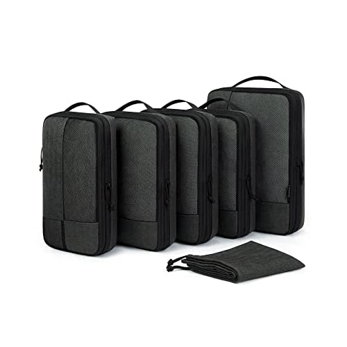 BAGSMART Compression Packing Cubes for Travel, 6 Set Packing Cubes for Carry on Suitcases, Compression Travel Cubes & Suitcase Organizer for Packing with Shoe Bag Black