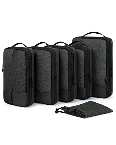 BAGSMART Compression Packing Cubes for Travel, 6 Set Packing Cubes for Carry on Suitcases, Compression Travel Cubes & Suitcase Organizer for Packing with Shoe Bag Black