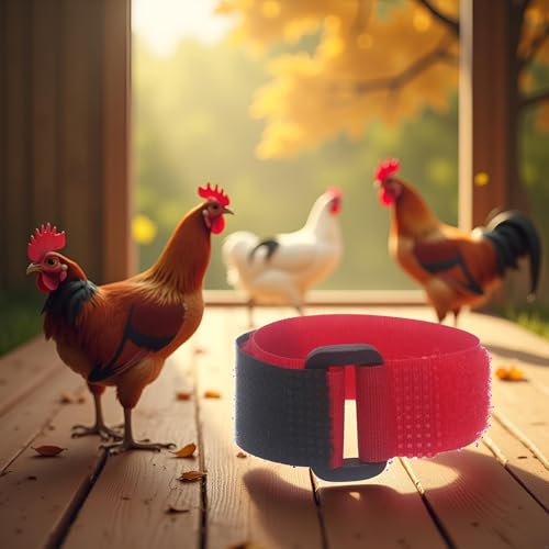 Image of 2Pcs Black and Red Crow Rooster Collar, Crow Rooster Collar, Neck Belt for Roosters Cockerel Velcro Nylon Prevent Chickens from Screaming Basic Collars