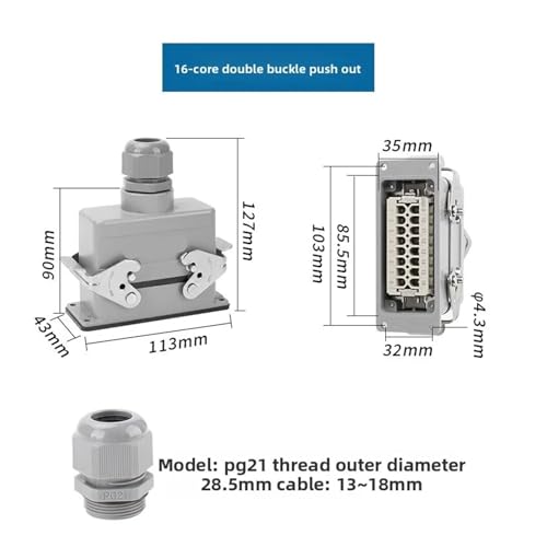 Conector Industrial Rectangular HE-6 10 16 24 32 48 Pines miniatura 2