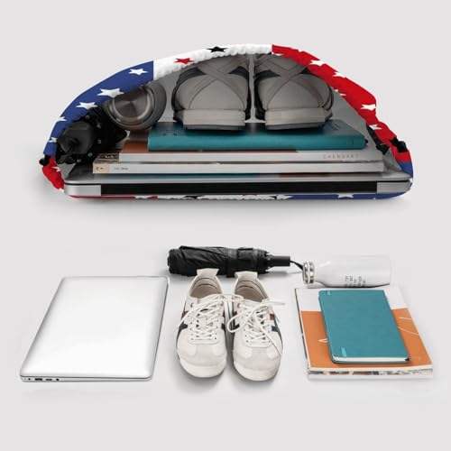 Image of July 4th Red Blue Stars Drawstring Bag, Independence Day Memorial Day Waterproof Drawstring Bckpack for Gym Sports, Red Blue Women Men Sackpack Bag with Front Zipper Pocket and Inside Zipper Pocket