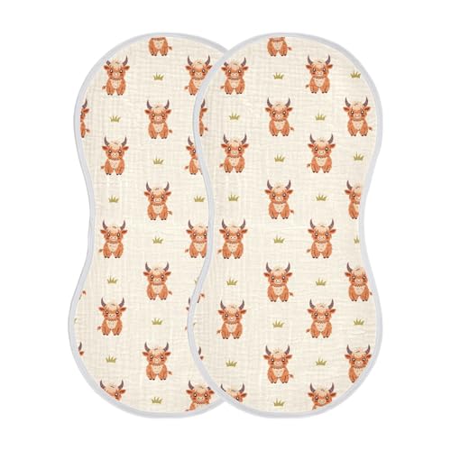 Image of Sletend Highland Cow Muslin Burp Cloths for Baby Boys and Girls - 2-Pack Ultra Absorbent Muslin Washcloths, Newborn Towel, Milk Spit Up Rags, Burp Cloth Bibs, 22 x 11 Inch