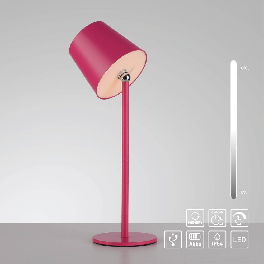 SellTec LED Tischleuchte Akku Flaschenleuchte Touchdimmer dimmbar pink | IP54 Außen, Für Garten, Gartentisch, Camping, Balkon, Terrasse