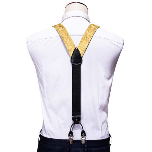 Image of YOHOWA Men Suspenders 6 Clips Strength Adjustable Y Braces Pre-Tied Bow Tie Set Formal Wedding Party