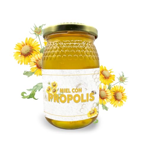 Miel con propolis (500 gramos) - Miel Cruda Natural de Abeja con Extracto de Própolis 2% - Producto de Colmena Nacional en Tarro de Cristal