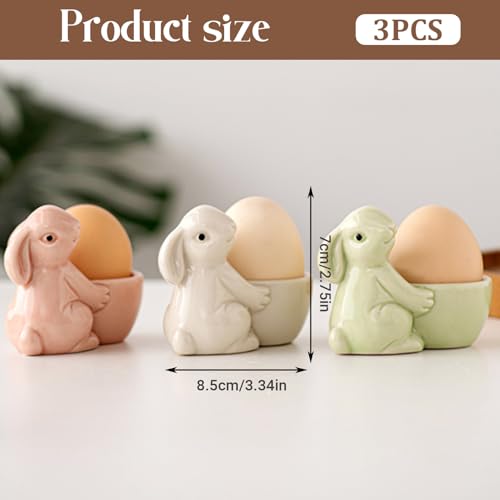 Coquetier lapin en céramique, lot de 3 stable pour éviter les chutes - 3