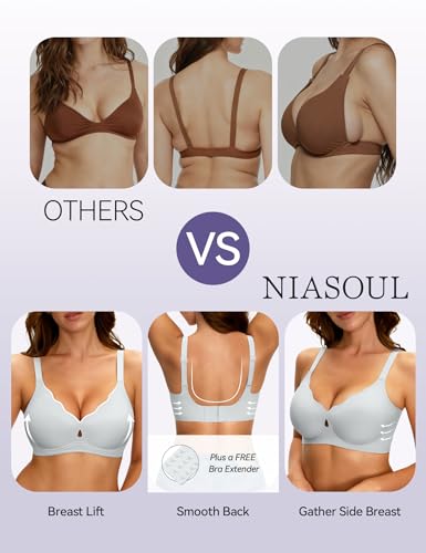 NIASOUL Wireless Bras for Women, No Underwire Seamless Push Up T-Shirt Bra - image 3