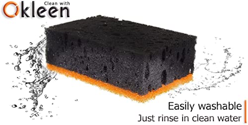 Image of Black & Orange Multi Use Scrub Sponges. Made in Europe. 18 Pack, 4.3x2.8x1.4 inches. Heavy Duty and Non Scratch Fiber. Odorless Durable and Delicate Halloween Holiday Sponges