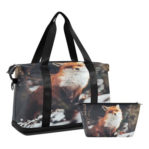 Borsone sportivo con volpe nella foresta selvaggia 04 Taglia unica alla moda rosso