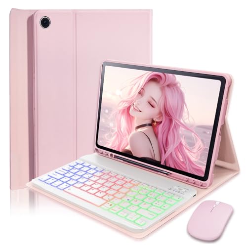 für Samsung Galaxy Tab A11+ PLUS (2025) 11 Zoll/Samsung Galaxy Tab A9+ PLUS (2023) 11 Zoll Hülle mit Kabelloses Bluetooth Beleuchtete Farbige Deutsch Tastatur (QWERTZ) und Maus Backlit Keyboard Case