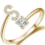 Haoze Initial Letter Ring for Women Gold Silver Stackable Alphabet Rings with Initial Adjustable Crystal Inlaid Initial Rings Gifts Above 12 Years Old