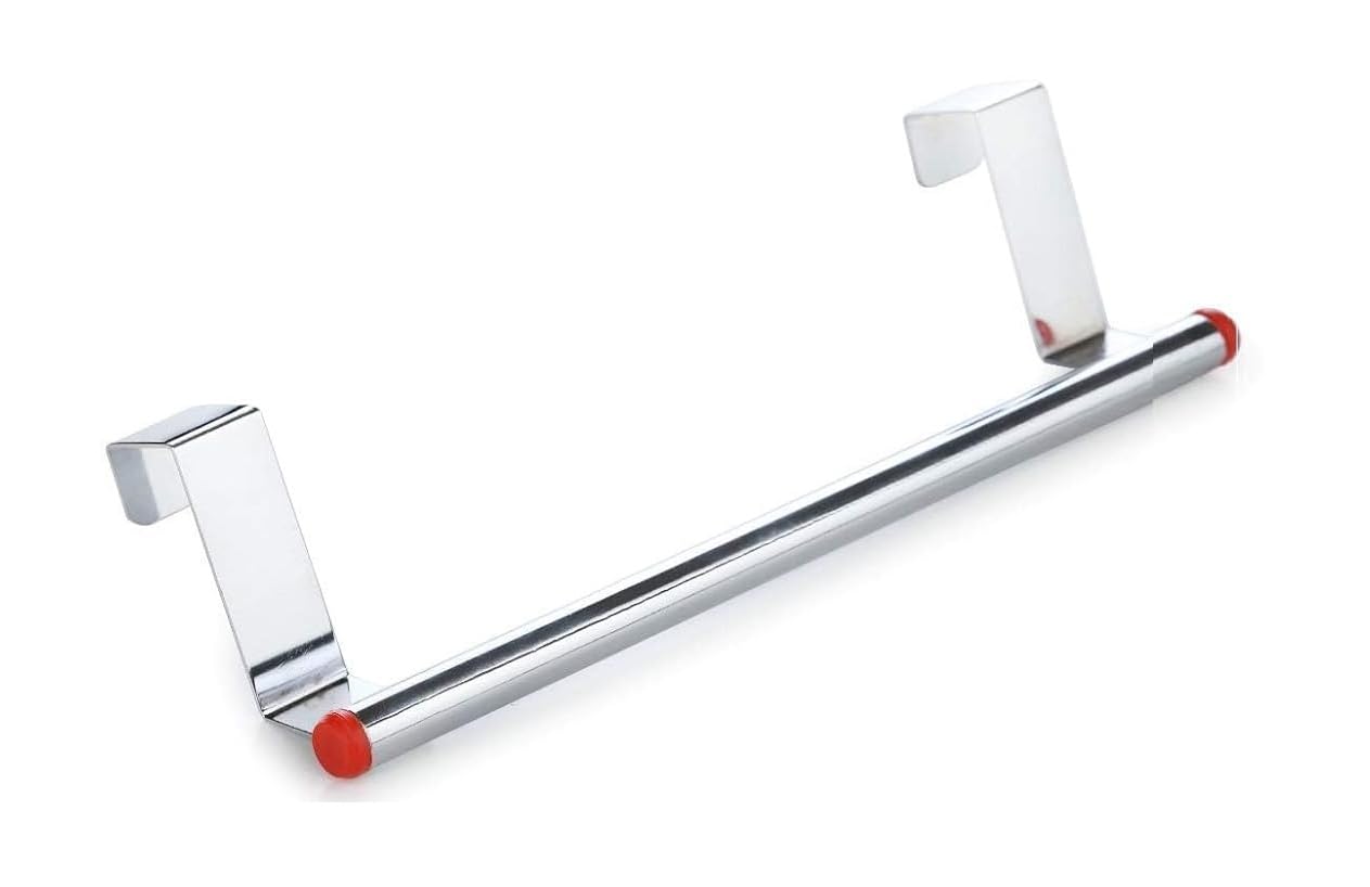 LEAWALL Self Adhesive Stainless Steel Double Towel Rod for Bathroom | Wall Mounted Towel Holder Bar for Kitchen Bathroom | Bathroom Organiser Without Drill for Bathroom Accessories (1, 11 Inch)