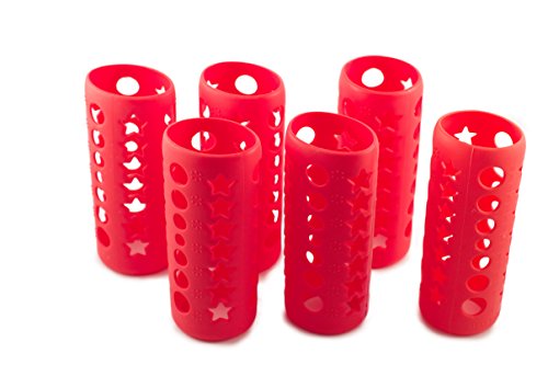 Image of Red Silicone Glass Baby Bottle Cover by HNR - 6 Pack