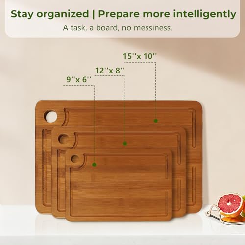 Set de 3 tablas de cortar de bambú con mango y ranura miniatura 3