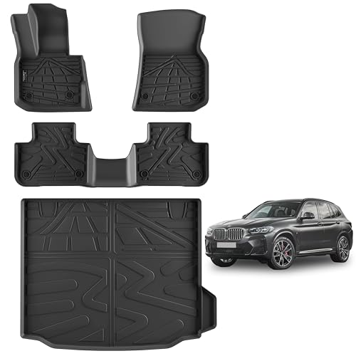 KARPAL Floor Mats for BMW X3 2018-2024 & X4 2019-2025 All-Weather TPE Floor Liners BMW Accessories 1st & 2nd Row & Cargo Mats Fit sDrive30i xDrive30i M40i X3M X4M w/o Spare Tire Not Fit X3 30e