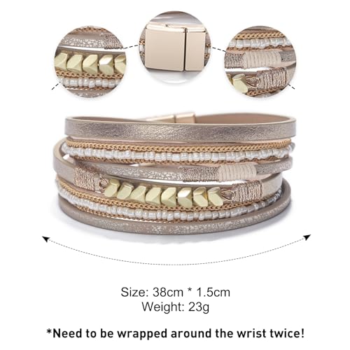Image of Fesciory Leather Wrap Bracelets for Women, Boho Western Layered Jewelry | Layered leather cuff bracelets, Easy on and off, Boho western style, Daily wear, Gift for women