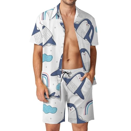Chemise hawaïenne pingouin rigolo vêtement de plage homme short pantalon été taille S