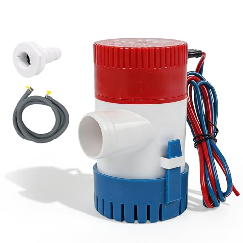 Pompe De Cale Bateau 12V 1100GPH Avec Φ29mm Tuyau, Pompe De Cale À Faible Bruit, Pompe À Eau Silencieuse, Bilge Pump, Submersible Pour Caravane,...