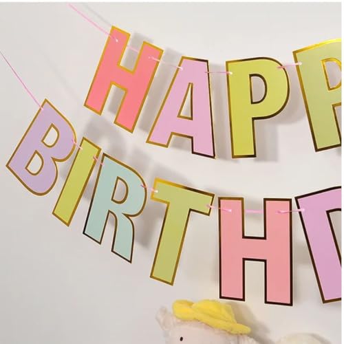 Image of Wanna Party Rainbow Colorful Bold Letter Macaron Happy Birthday Banner & Sign,Pastel Birthday Decorations for Women, Girls, Boys, Adults, Pets | Party Backdrop, Wall Decor for All Celebrations
