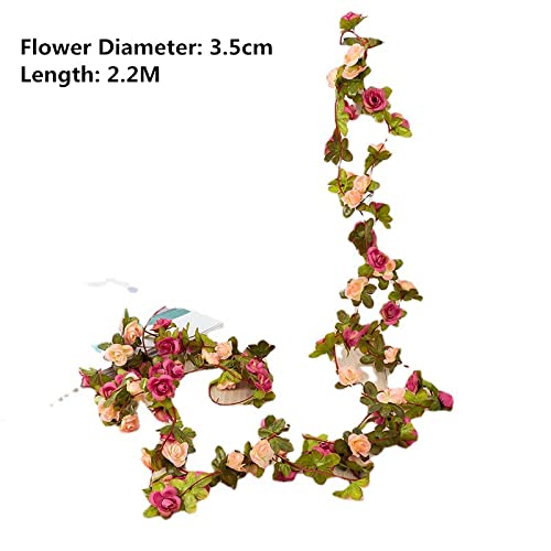Set van 2 kunstrozen met wijnstok, kunstbloemen, slinger, hangende zijden roos klimop planten, wijnstok voor Moederdag, bruiloft, boog, feest, tuinmuur, esthetische kunstdecoratie (rood