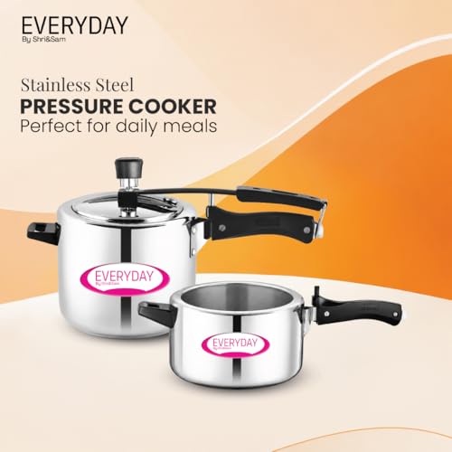 Image of Everyday Stainless Steel Pressure Cooker Combo (3.5L + 5L) | 2 Cookers, 1 Shared Lid | Mirror Finish | Inner Lid Design | Gas & Induction Compatible | Large Family Bundle