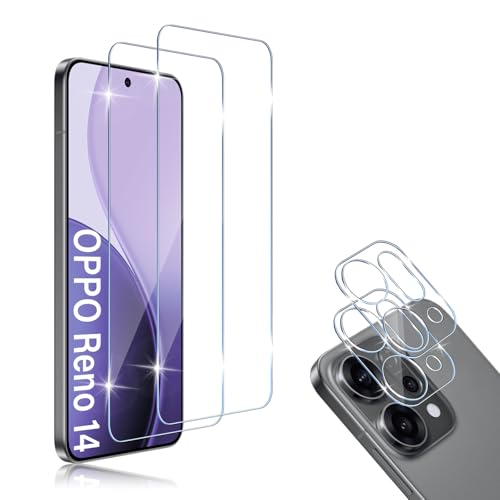 Screen Protector Compatibile con OPPO Reno 14 5G 2 Pezzi Vetro Temperato + 2 Pellicola Fotocamera Senza Bolle Anti Graffio 9H Durezza Protettiva