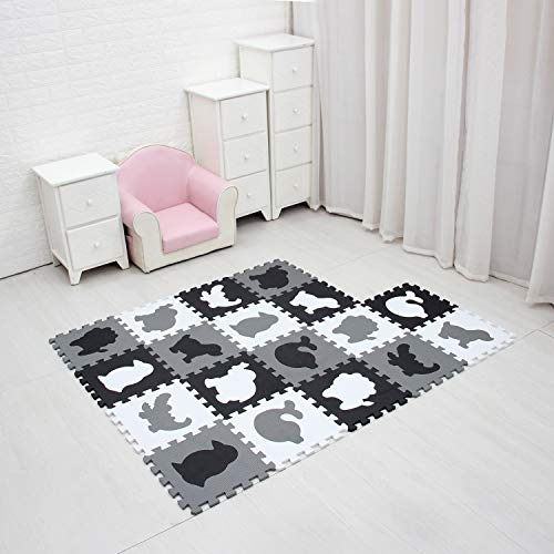 MQIAOHAM kinderen foam speelmat babymatten voor babytapijten tapijt kinderen dieren kindertapijt puzzel speelmatten tapijten zachte tegels kruipend dier kruipen wit zwart grijs P051HBH - Afbeelding 3