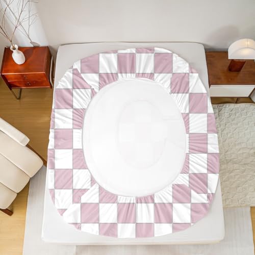 Image of Erosebridal Pink Initial C Sheet Set King Kawaii Plaid Checkered Bed Sheets Cute Personalized Monogram Bedding for Kids Girls Teen Women,Fashion Grids Gingham Bed Sheets Set 4 Piece