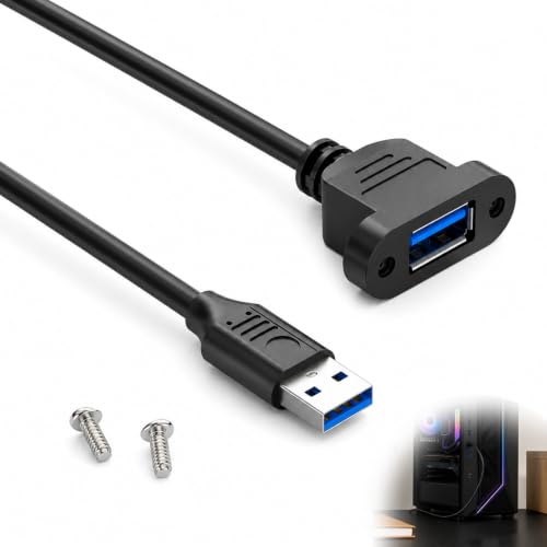 Wcawnlt Adaptateur De Câble Court USB 3.0, 0.3m Rallonge Montage sur Panneau pour Tableau de Bord et Châssis, 5Gbps Haute Vitesse, avec 2 Vis M3, Stable et...