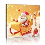 サンタクロースそりキャンバスプリントクリスマス漫画黄色の壁アート家の装飾リビングルーム保育園ティーンルームホリデーデコレーション80x80cmインナーフレーム