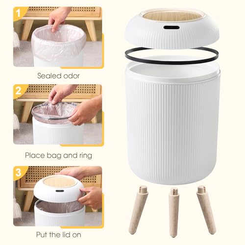 Image of Automatic Motion Sensor Bathroom Trash Can with Lid, 3 Gallon / 11L Touchless Trash Garbage Bin with Removable Legs for Kitchen, Bedroom, Office, Small Trash Cans Trashcan Wastebasket-White