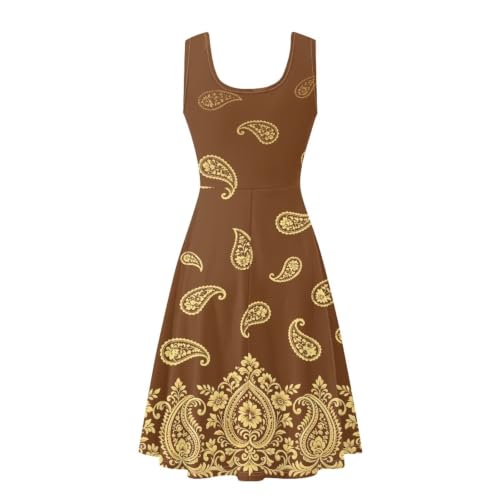 Image of Women Stylish Tank Dresses Sleeveless Round Neck Midi Casual Dress with Pocket for Summer